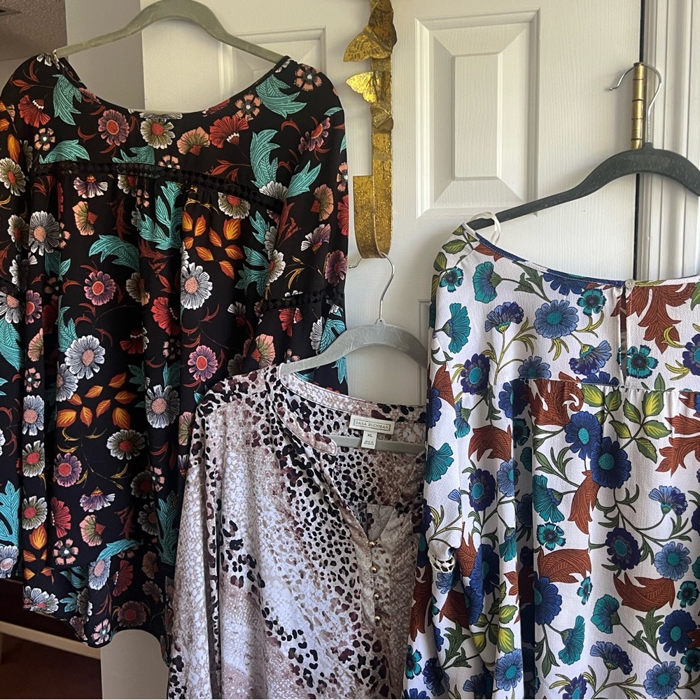Dress top XL lot 3 tops Dana buchman new directions floral peasant top leopard